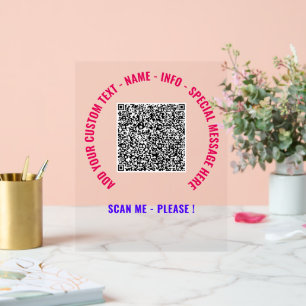 QR Code and Custom Text Acrylic Sign Choose Colors