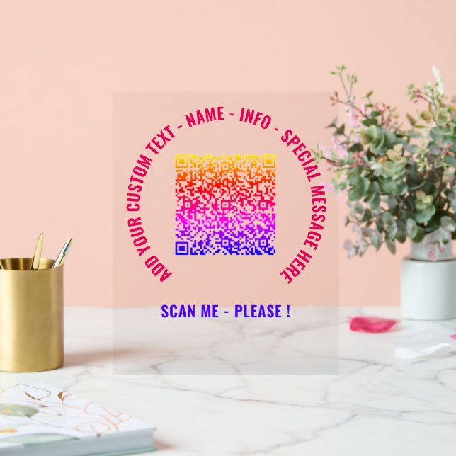 QR Code and Custom Text Acrylic Sign Choose Colors (Wedding)