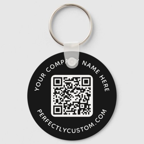 QR code and custom text black round  Keychain