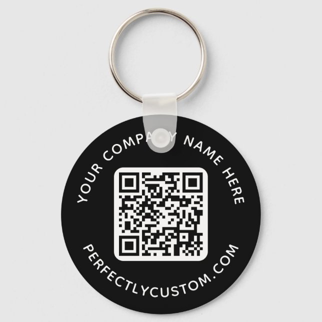 QR code and custom text black round  Keychain (Front)