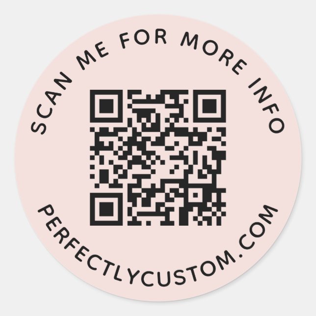 QR code and custom text blush pink Classic Round Sticker (Front)