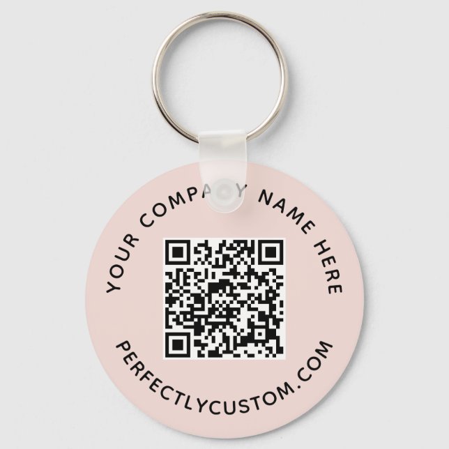 QR code and custom text blush pink Keychain (Front)