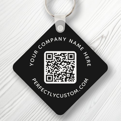 QR code and custom text double sided black Keychain