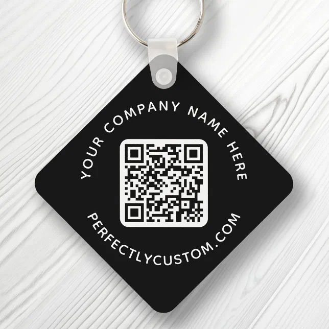 Multi Code 2 Button Keychain QR code and custom text double sided black Keychain | Zazzle