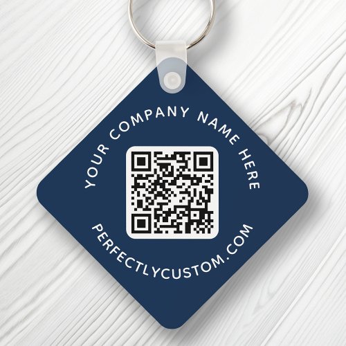 QR code and custom text double sided dark blue Keychain