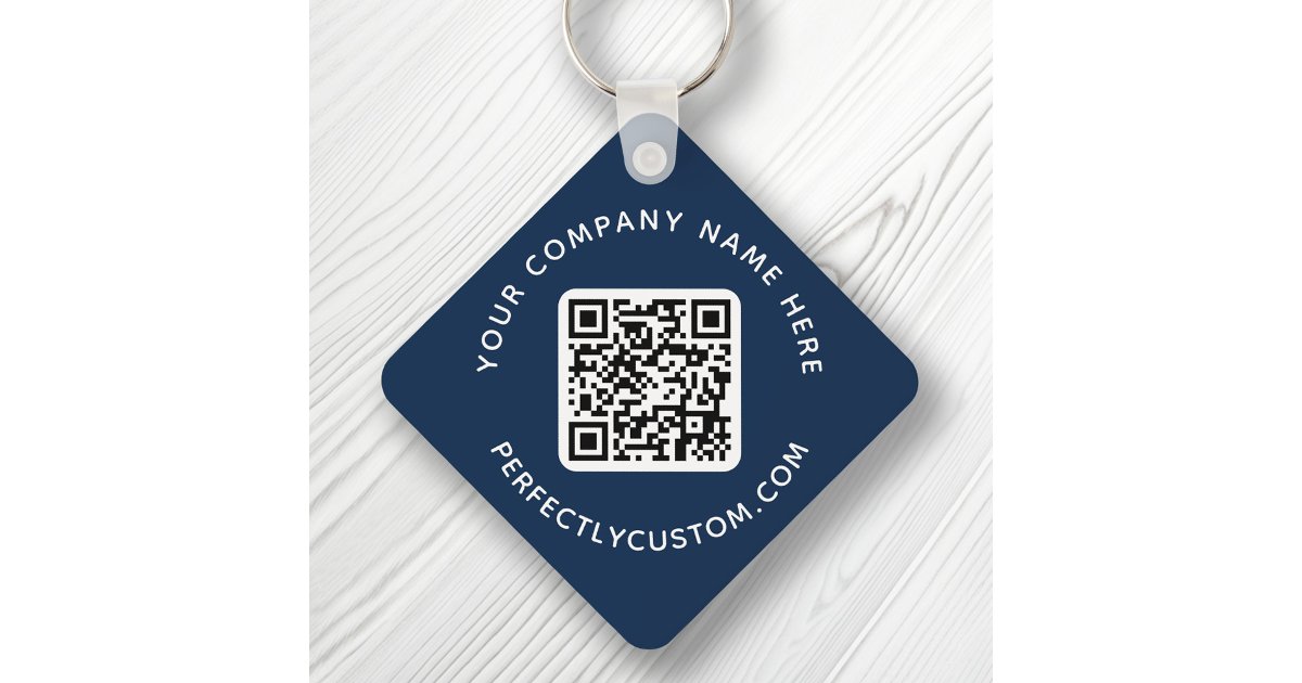 Multi Code 2 Button Keychain QR code and custom text double sided dark blue Keychain | Zazzle