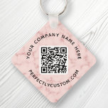 QR code and custom text double sided pink marble Keychain<br><div class="desc">Double sided keychain with your QR code and custom text on a light blush pink marble background. Change fonts and font colors,  move and resize elements with the design tool.</div>