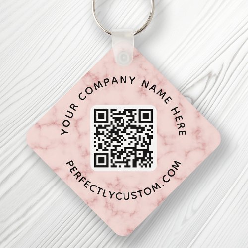 QR code and custom text double sided pink marble Keychain