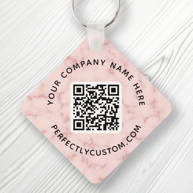 QR code and custom text double sided pink marble Keychain (Creator Uploaded)