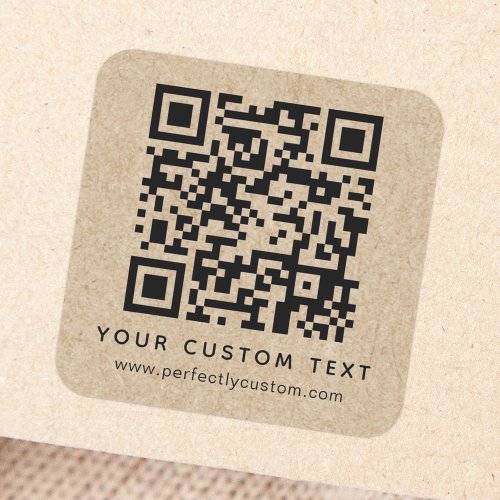 QR code and custom text Kraft paper look Square Sticker