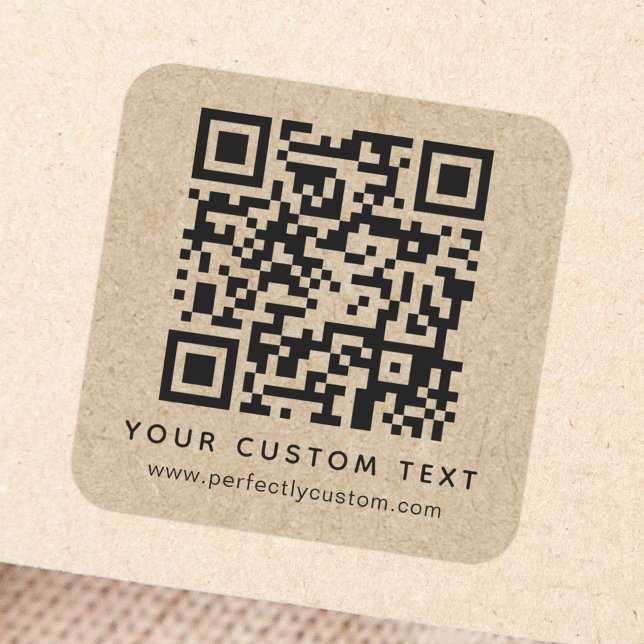 QR code and custom text Kraft paper look Square Sticker (Creator Uploaded)