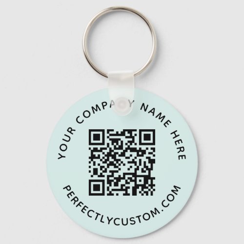 QR code and custom text light aqua blue Keychain
