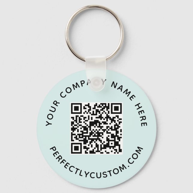 QR code and custom text light aqua blue Keychain (Front)