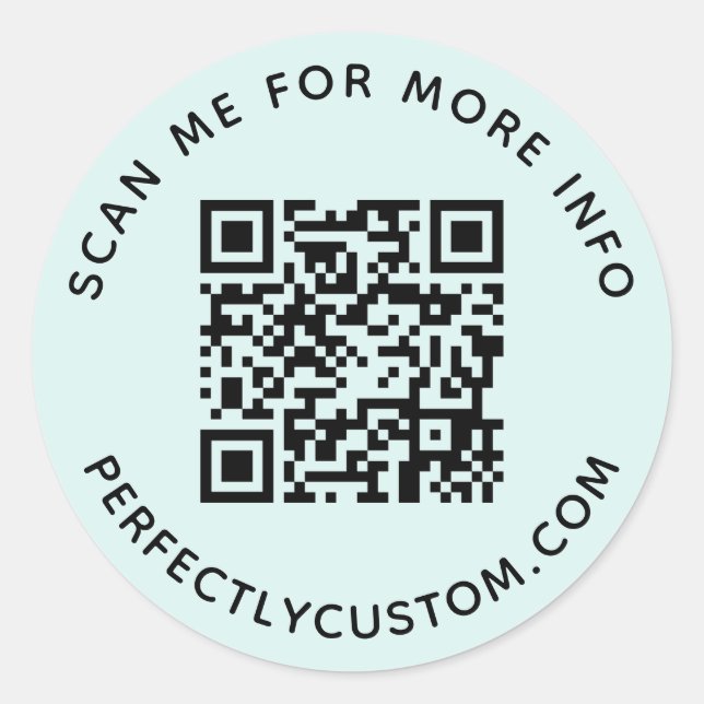 QR code and custom text light blue Classic Round Sticker (Front)