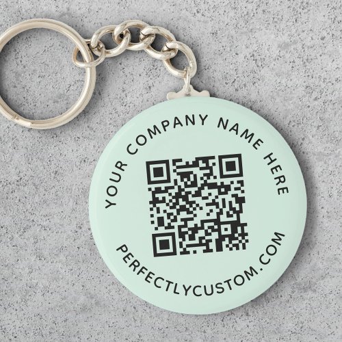 QR code and custom text light mint green Keychain