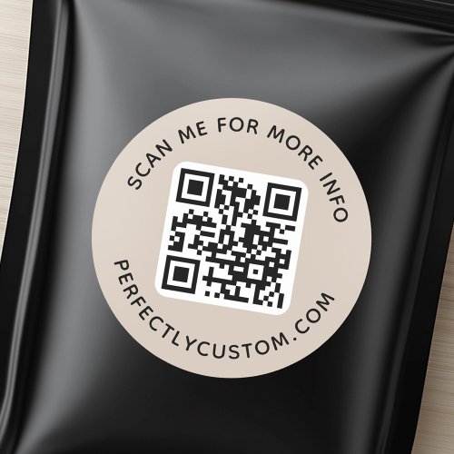 QR code and custom text light mocha brown Classic Round Sticker