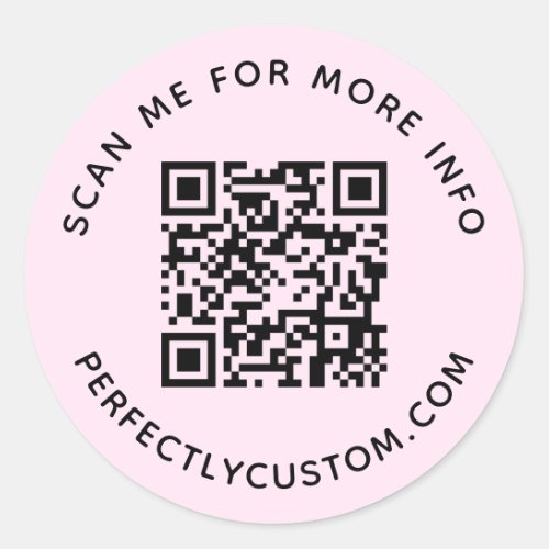 QR code and custom text light pink Classic Round Sticker