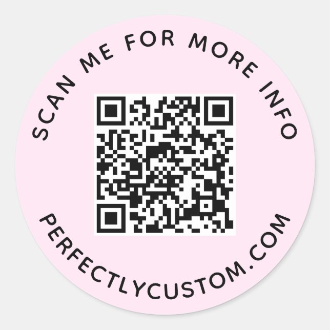 QR code and custom text light pink Classic Round Sticker (Front)