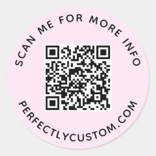 QR code and custom text light pink Classic Round Sticker