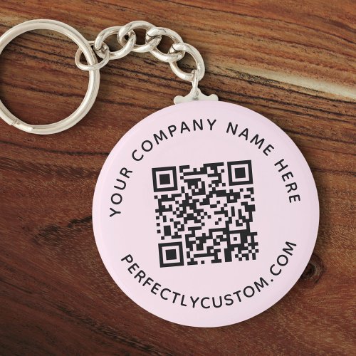 QR code and custom text light pink Keychain