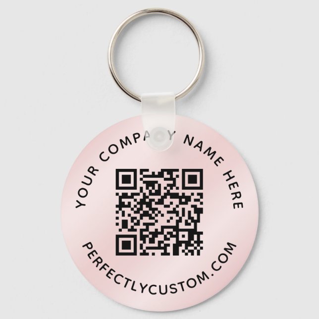 QR code and custom text light pink satin gradient Keychain (Front)
