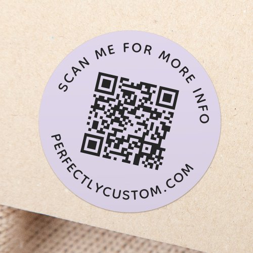 QR code and custom text light purple Classic Round Sticker