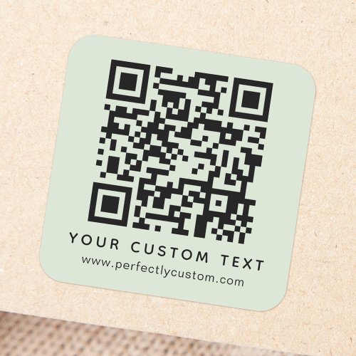 QR code and custom text light sage green Square Sticker