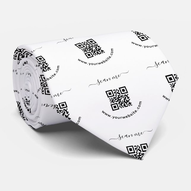 QR code and custom text Neck Tie (Rolled)