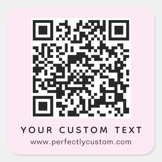 QR code and custom text pale light pink Square Sticker | Zazzle