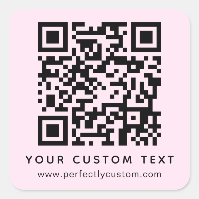 QR code and custom text pale light pink Square Sticker (Front)