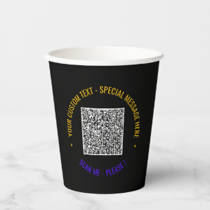 QR Code and Custom Text Paper Cups - Choose Colors