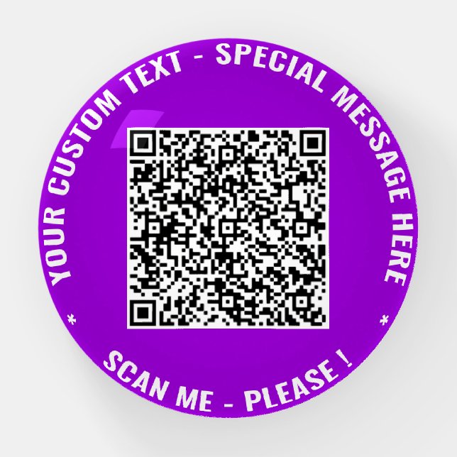 QR Code and Custom Text Paperweight Choose Colors (Front)