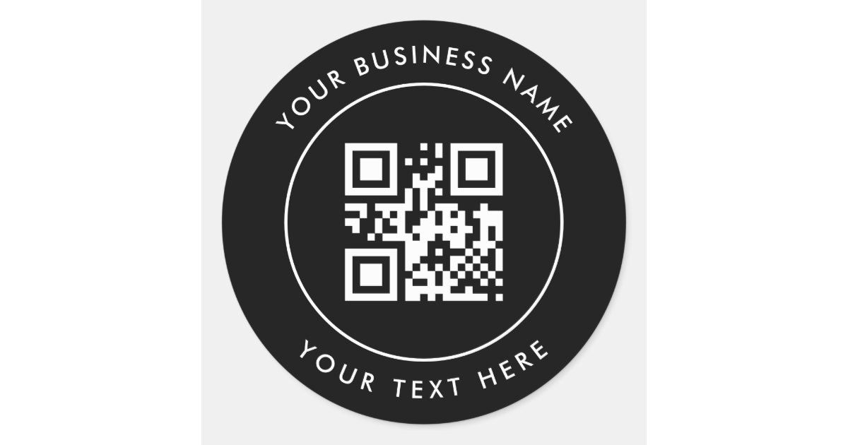Round Qr Code With Text Inside Code QR Code and Custom Text Personalized Black Classic Round Sticker | Zazzle