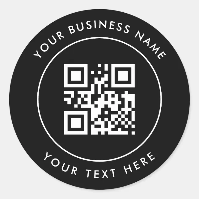Round Qr Code With Text Inside Code QR Code and Custom Text Personalized Black Classic Round Sticker | Zazzle