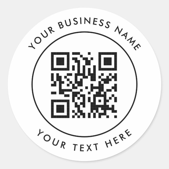 QR Code and Custom Text  Personalized White Classic Round Sticker (Front)