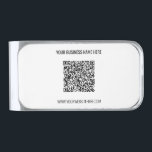 QR Code and Custom Text Professional Personalized Silver Finish Money Clip<br><div class="desc">QR Code and Custom Text Professional Personalized Business Name Website Promotional Company Supplies / Gift - Add Your QR Code - Image or Logo / Name - Company / Website or E-mail or Phone - Contact Information / Address or Remove - Resize and Move or Remove / Add Elements -...</div>