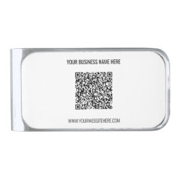 QR Code and Custom Text Professional Personalized Silver Finish Money Clip
