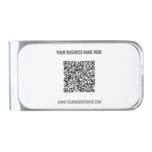 QR Code and Custom Text Professional Personalized Silver Finish Money Clip