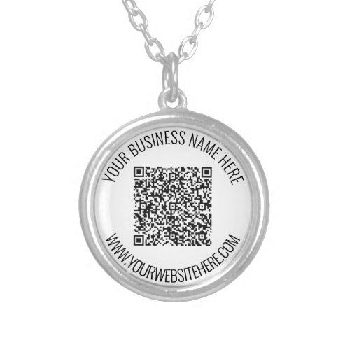 QR Code and Custom Text Professional Personalized Silver Plated Necklace