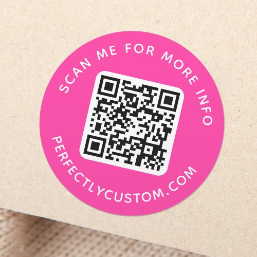 QR code and custom text round hot pink Classic Round Sticker