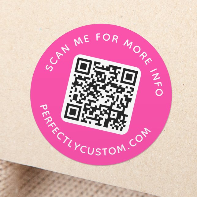 QR code and custom text round hot pink Classic Round Sticker (Creator Uploaded)