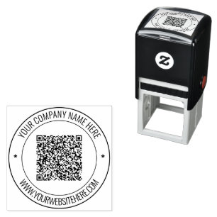 QR Code and Custom Text Round Self-nking Stamp