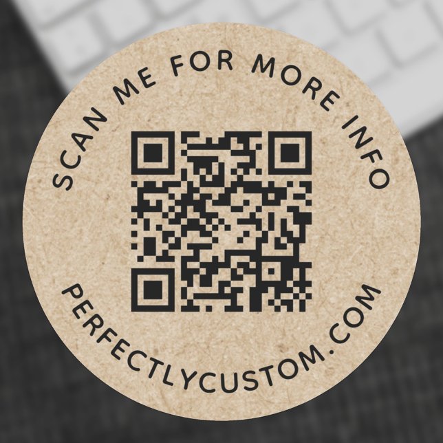 QR code and custom text rustic Kraft paper look Classic Round Sticker (Creator Uploaded)