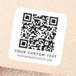 QR code and custom text Square Sticker<br><div class="desc">Square stickers with your QR code and custom text.  Change fonts and colors,  move and resize elements with the design tool. Follow us on Facebook: @businessstationery for more products,  news,  sales and more. NOTE! YOU NEED TO REPLACE THE QR CODE TEMPLATE WITH YOUR OWN QR CODE!</div>