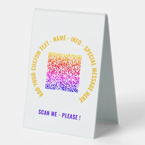 QR Code and Custom Text Table Sign Choose Colors