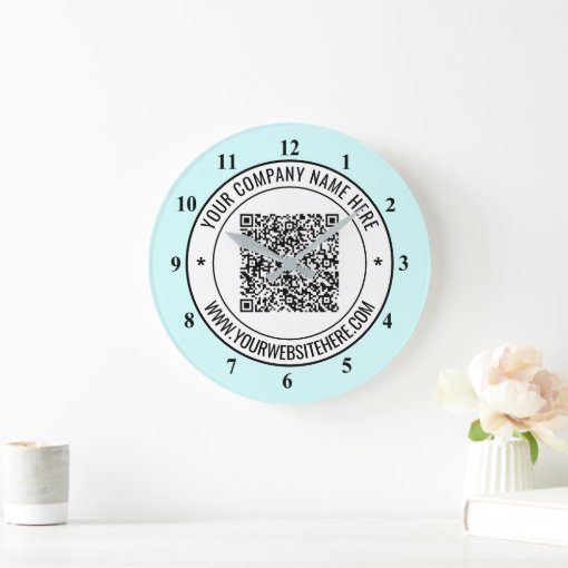 QR Code and Custom Text Your Promotional Clock Zazzle