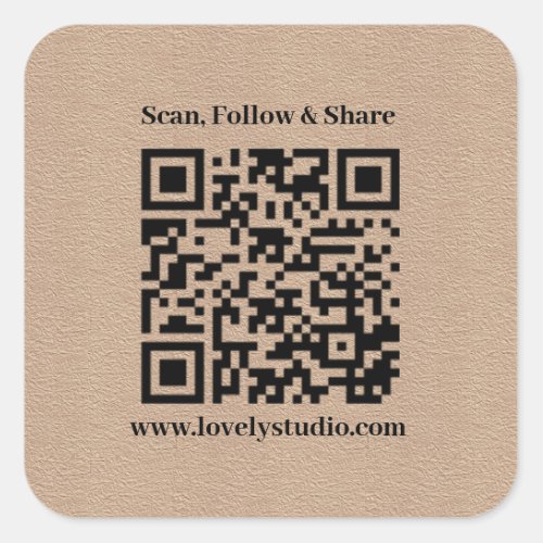 QR code and custom your text  kraft paper Square Sticker