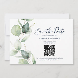 QR Code and Eucalyptus Greenery Wedding Save The Date