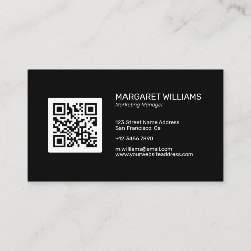 QR Code and Logo Modern Professional Black Business Card