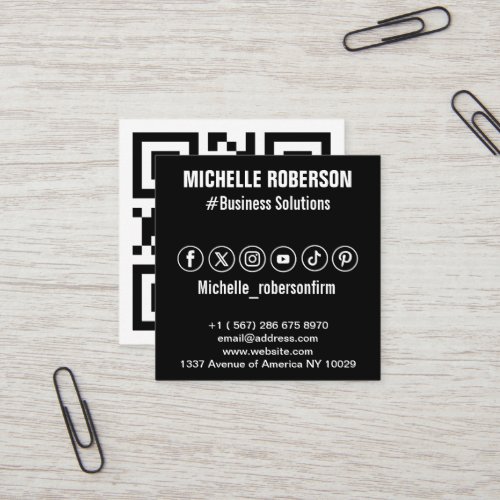QR code and social media icons Square Business Card